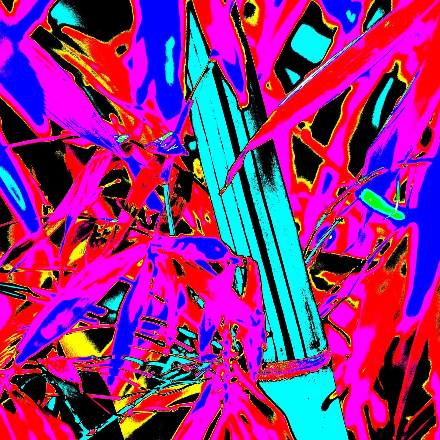 Xtra POP Set - Bamboo - 36904830v5 - 90x90cm, Neon-toned bamboo artwork featuring turquoise stalk and fuchsia-red foliage with bold blue and black accents; graphic Pop Art transformation of a natural jungle scene.
