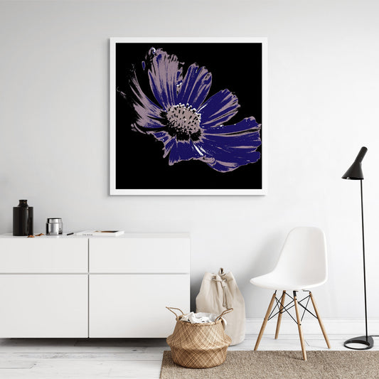 Xtra POP Set - Echinacea Flower - 990319v16 - Room View, Deep violet pop art style flower with mauve detailing and a black background. Moody and elegant. Limited edition fine art print.