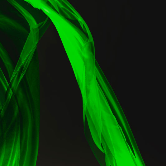 Xtra POP Set - Fabric Flow - Green - 1936900122v29 - Close Detail View, Abstract green sheer fabric in motion on black background. Minimalist, glowing form. Limited edition fine art print.