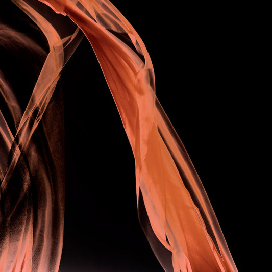 Xtra POP Set - Fabric Flow - Orange - 1936900122v54 - Close Detail View, Abstract orange sheer fabric flowing through black background. Minimalist light play. Limited edition fine art print.