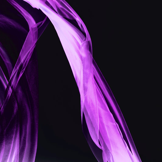 Xtra POP Set - Fabric Flow - Purple - 1936900122v40 - Close Detail View, Abstract purple sheer fabric curves across black background. Fluid motion and minimal elegance. Limited edition fine art print.