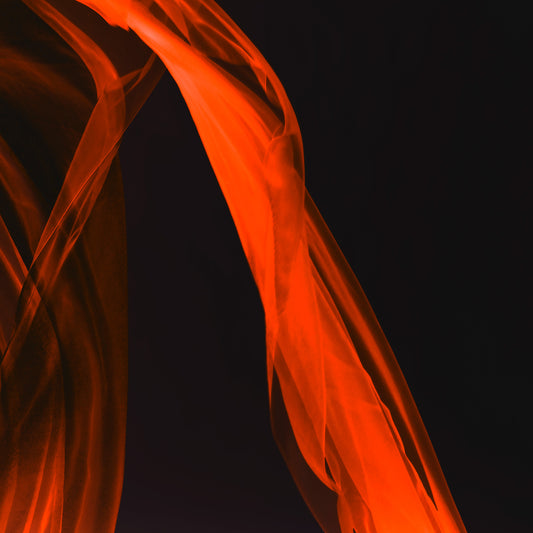 Xtra POP Set - Fabric Flow - Red - 1936900122v33 - Close Detail View, Vivid red sheer fabric flows diagonally over black background. Abstract movement with bold contrast. Limited edition fine art print.