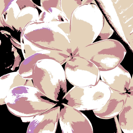 Xtra POP Set - Frangipani Cluster - 185892v27 - Close Detail View, Delicate stylised frangipani cluster in soft blush, ivory, and lilac tones, evoking vintage botanical charm with a refined Pop Art aesthetic.