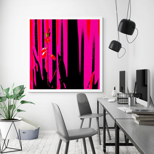 Xtra POP Set - Garden Flower - 188657E5v11 - Room View, Striking red flower set against high-contrast pink and black vertical background in an edgy Pop Art style.