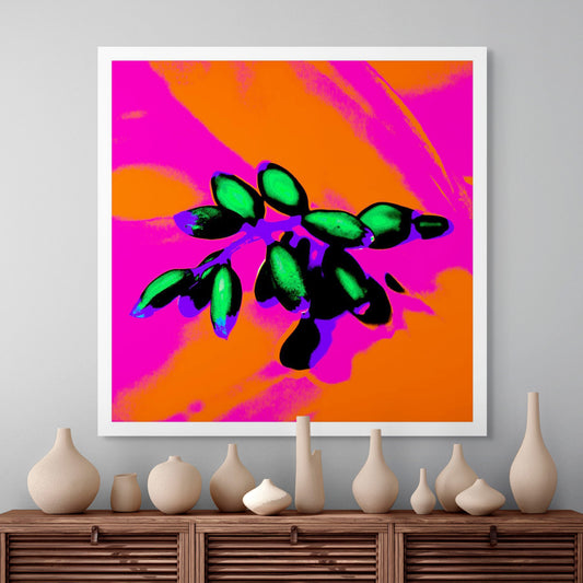 Xtra POP Set - Ginger Flower Buds - 181855v3 - Room View, Vivid green buds contrast against a neon orange and magenta background with bold purple and blue accents in a Pop Art style.