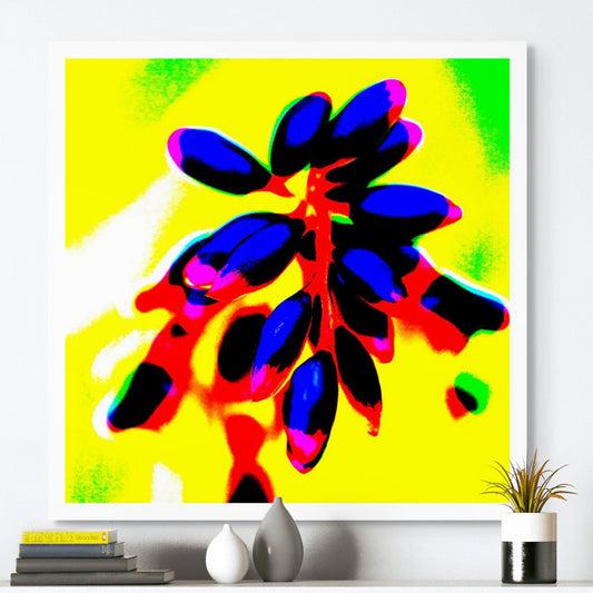 Xtra POP Set - Ginger Flower Buds - 181863v3 - Room View, Blue flower buds with red stems on a bright yellow background, featuring vivid pink highlights and strong graphic contrasts.