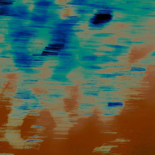 Xtra POP Set - Global Roaming - Oceanic Markings - Coral Sea - 140059v11 - Close Detail View, Abstract coastal artwork with teal, rust, and indigo brushstroke textures evoking water reflections. Limited edition fine art print.