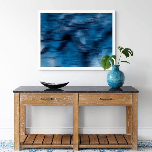 Xtra POP Set - Global Roaming - Oceanic Markings - Coral Sea - 140066v16 - Room View, Abstract marine-inspired artwork with deep blue and black fluid textures. Limited edition fine art print.