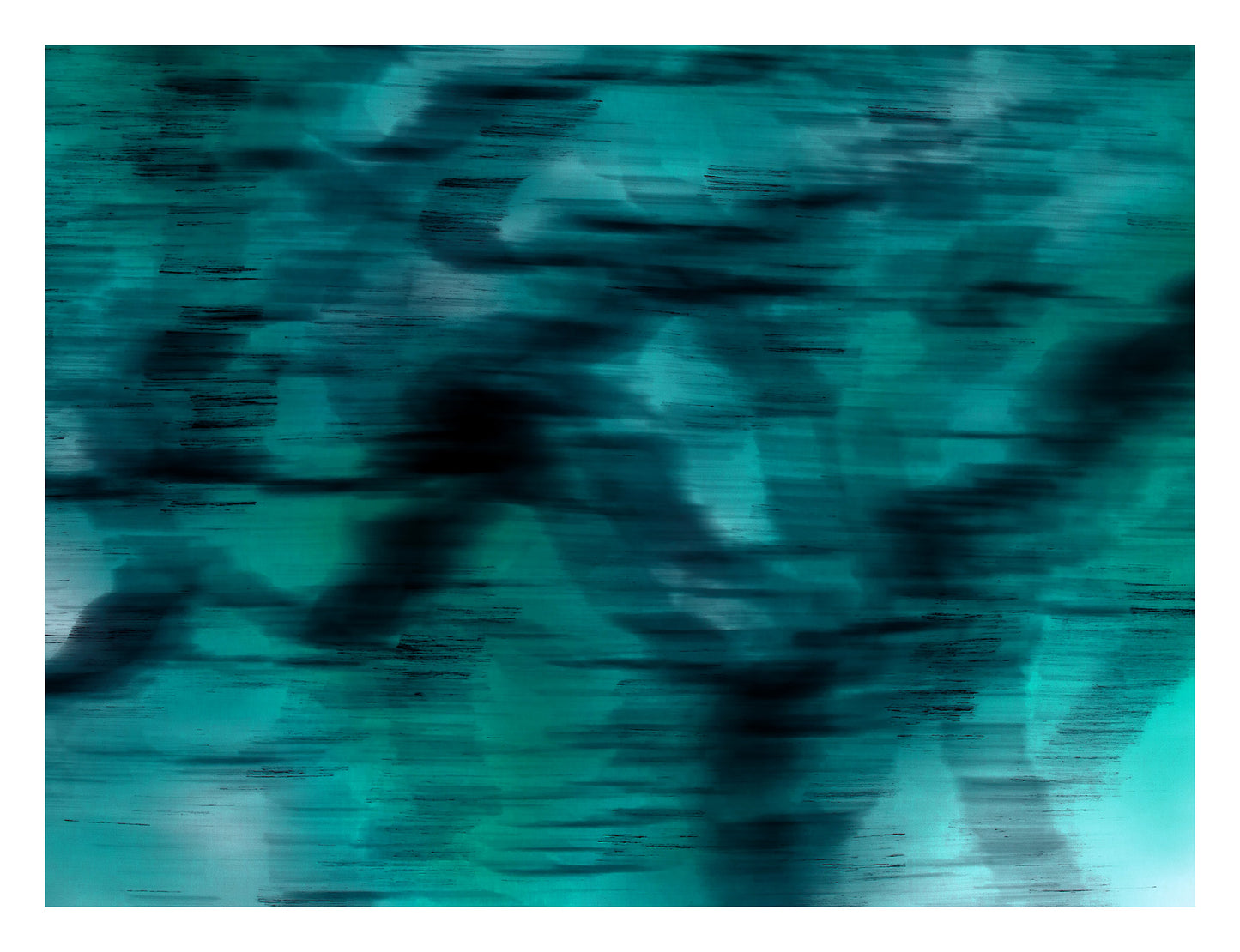 Xtra POP Set - Global Roaming - Oceanic Markings - Coral Sea - 140066v17 - 104x81.5cm, Abstract seascape-inspired print in teal and dark tones, evoking fluid underwater movement. Limited edition.