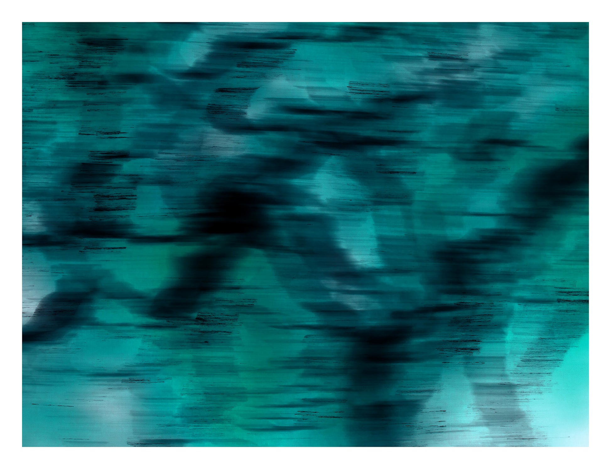 Xtra POP Set - Global Roaming - Oceanic Markings - Coral Sea - 140066v17 - 104x81.5cm, Abstract seascape-inspired print in teal and dark tones, evoking fluid underwater movement. Limited edition.