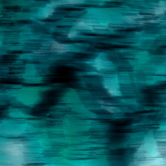 Xtra POP Set - Global Roaming - Oceanic Markings - Coral Sea - 140066v17 - Close Detail View, Abstract seascape-inspired print in teal and dark tones, evoking fluid underwater movement. Limited edition.