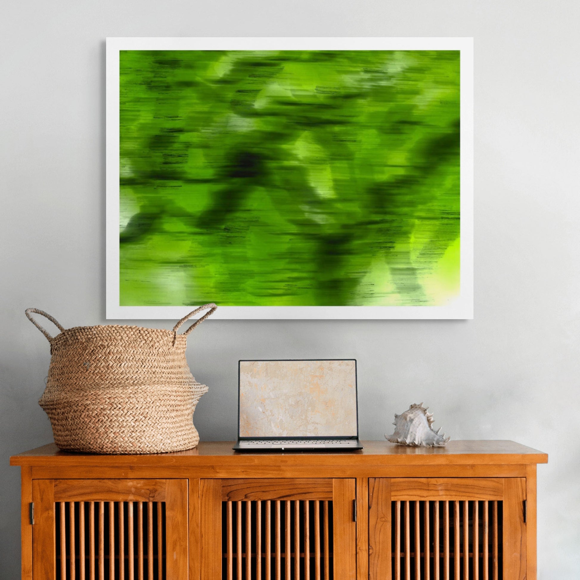 Xtra POP Set - Global Roaming - Oceanic Markings - Coral Sea - 140066v20 - Room View, Abstract water-inspired print in bright greens and chartreuse tones, evoking fluid movement and tropical vibrancy. Limited edition.