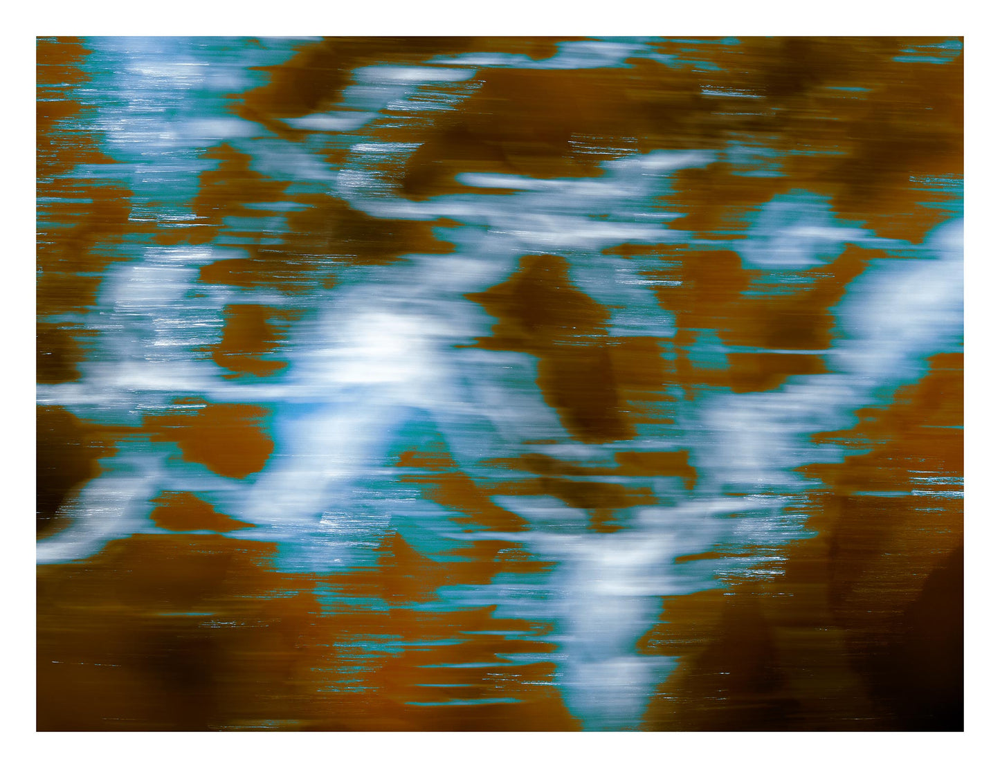 Xtra POP Set - Global Roaming - Oceanic Markings - Coral Sea - 140066v34 - 104x81.5cm, Abstract print with dynamic white and blue streaks over bronze tones. Evokes ocean surface motion. Limited edition.