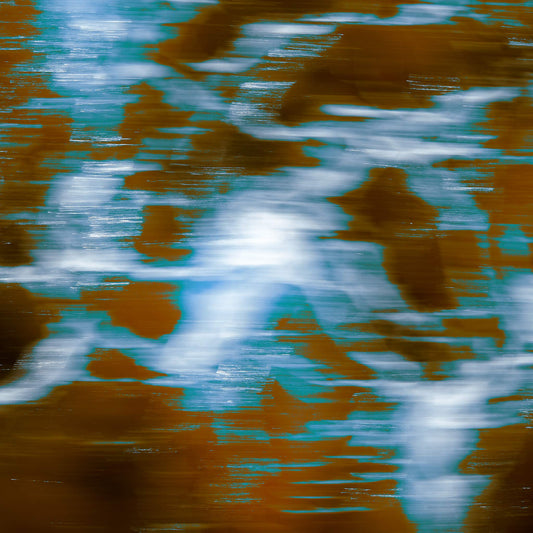 Xtra POP Set - Global Roaming - Oceanic Markings - Coral Sea - 140066v34 - Close Detail View, Abstract print with dynamic white and blue streaks over bronze tones. Evokes ocean surface motion. Limited edition.