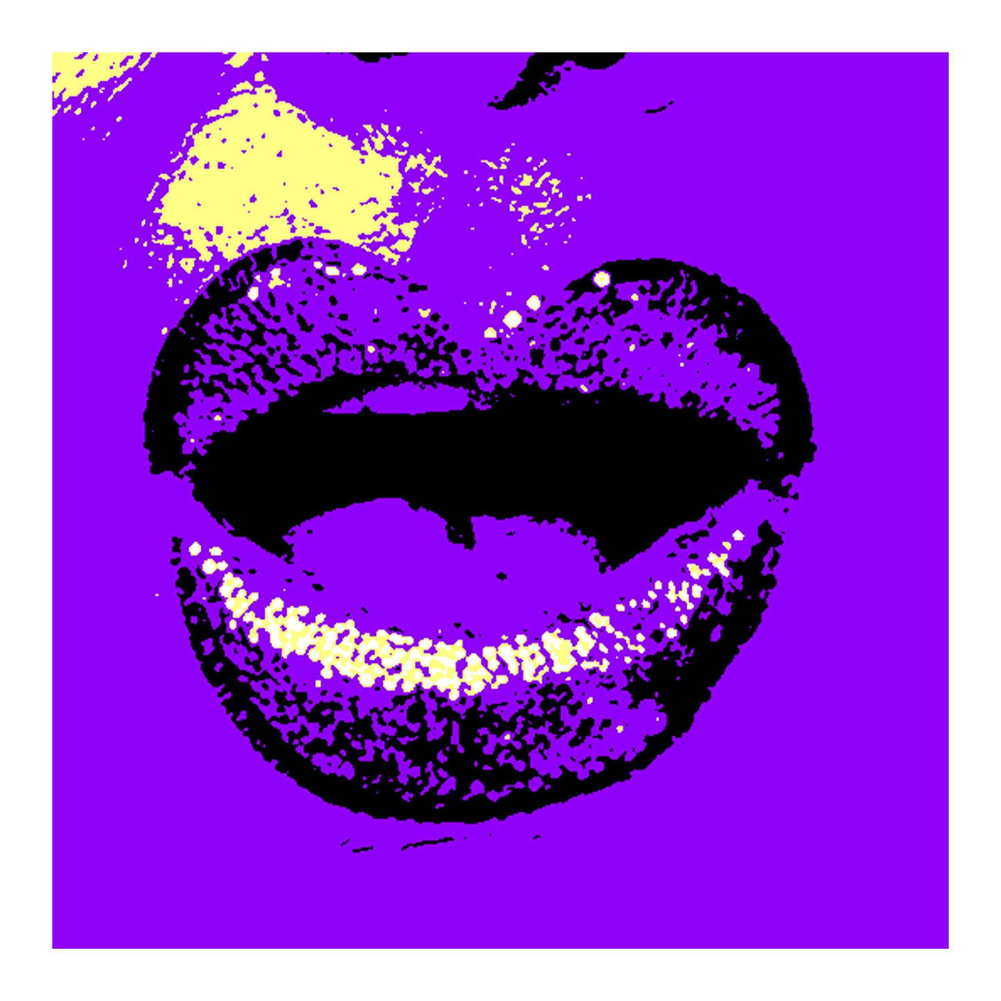 Xtra POP Set - Lips - Lipsync Glitter - 199593v901 - 74x74cm, Pop art lips in deep purple with glowing yellow glitter, bold black detailing, limited edition fine art print.