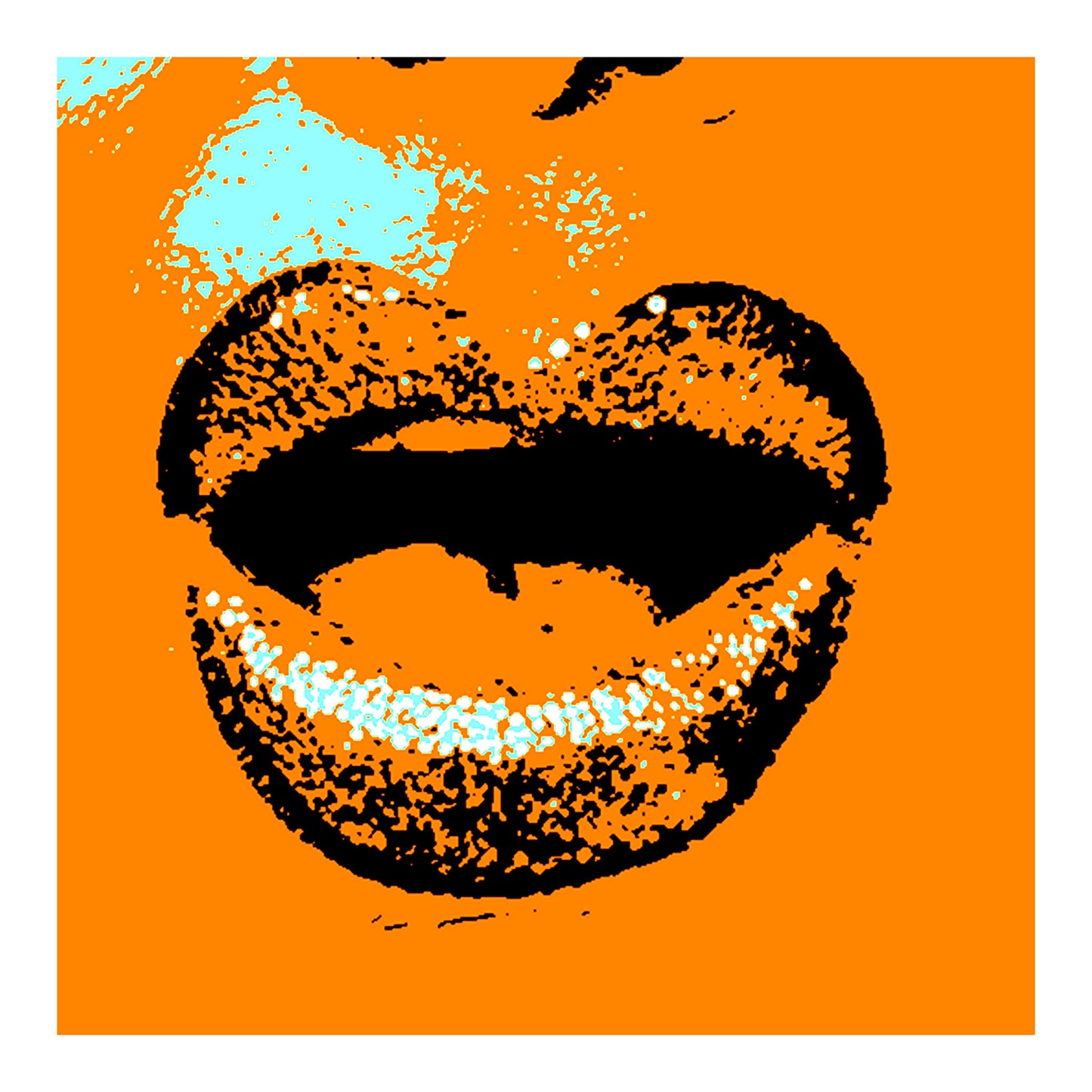 Xtra POP Set - Lips - Lipsync Glitter - 199593v909 - 74x74cm, Orange pop art lips with aqua glitter and bold black contour, limited edition fine art print.