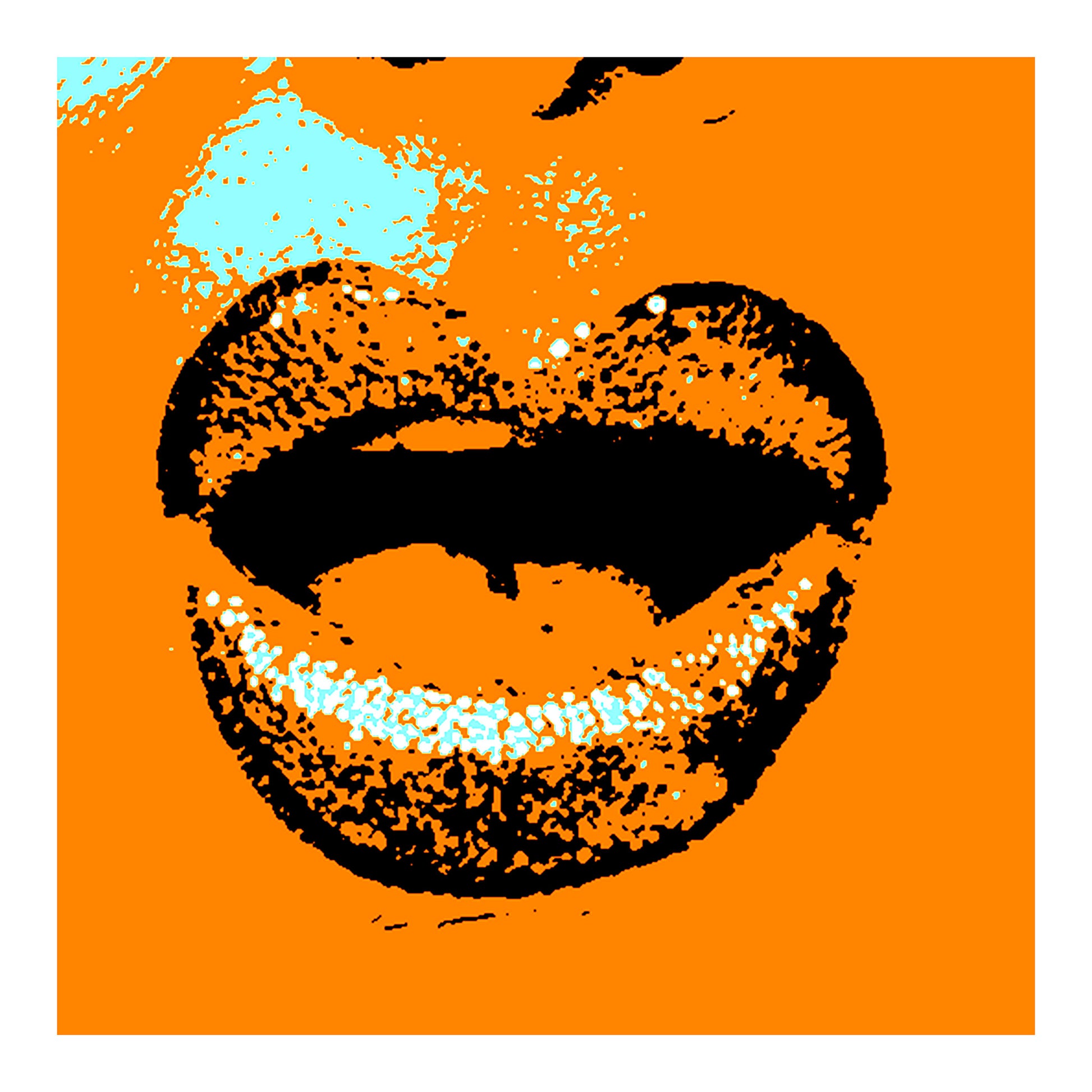 Xtra POP Set - Lips - Lipsync Glitter - 199593v909 - 74x74cm, Orange pop art lips with aqua glitter and bold black contour, limited edition fine art print.