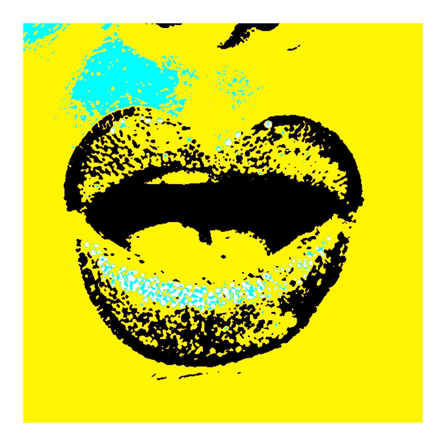 Xtra POP Set - Lips - Lipsync Glitter - 199593v911 - 74x74cm, Yellow background with black lips and aqua glitter, limited edition fine art print.