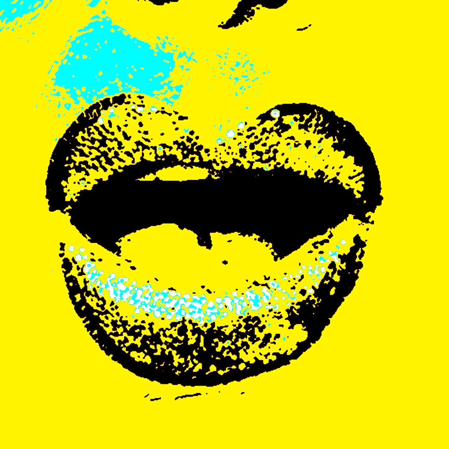 Xtra POP Set - Lips - Lipsync Glitter - 199593v911 - 60x60cm, Yellow background with black lips and aqua glitter, limited edition fine art print.
