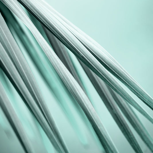Xtra POP Set - Palm Frond - 190151av23 - Close Detail View, Palm frond artwork in soft jade and seafoam tones, featuring fluid diagonal lines and a serene, minimal composition.