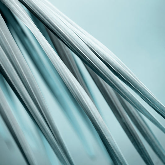 Xtra POP Set - Palm Frond - 190151av24 - Close Detail View, Palm frond artwork in soft blue-grey tones with fluid diagonal lines, evoking calm, clarity, and minimalist elegance.